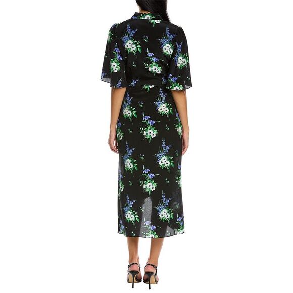 Les Rêveries Womens  Flutter Sleeve Silk Midi Dress, Black - Picture 2 of 3